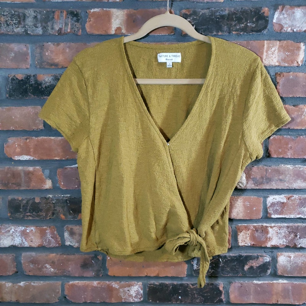 Madewell Texture & Thread Short Sleeve Wrap-tie Top in Mustard Yellow Women's M